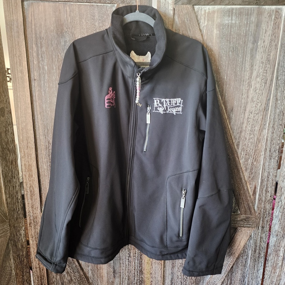B. Tuff‎ Jeans Jacket Women's Size XXL Black Softshell Coat Zip Up Embellished